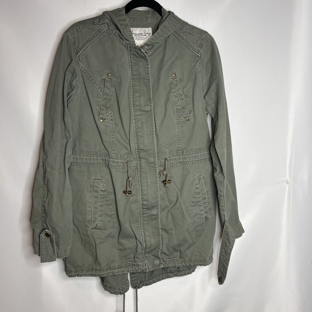 American Rag CIE Women's Size Large Cargo Jacket Olive Green Zip Front Hooded